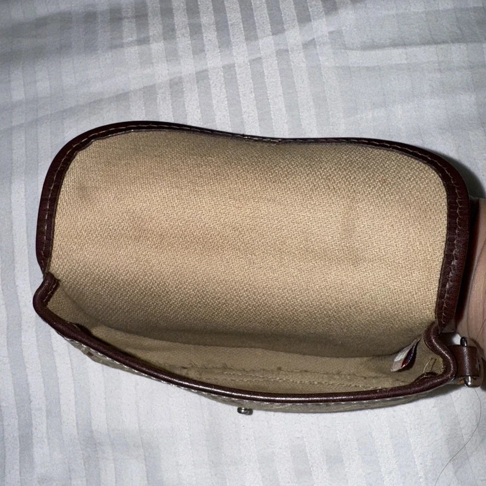 Dooney and Bourke Tan Brown Signature Monogram Canvas Snap Small‎ Pouch